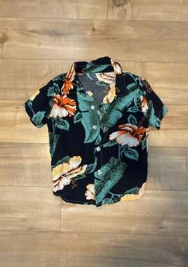Toddler Boys Navy Blue Hawaiian  Floral Print Short Sleeve Beach Shirt Size 2T